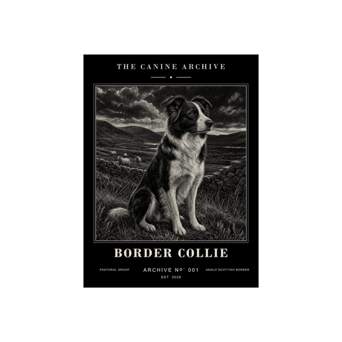 Border Collie Archive Print · 12 x 16