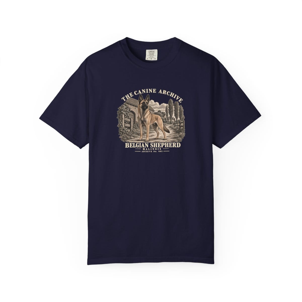 Belgian Shepherd Malinois Front Study Tee in True Navy