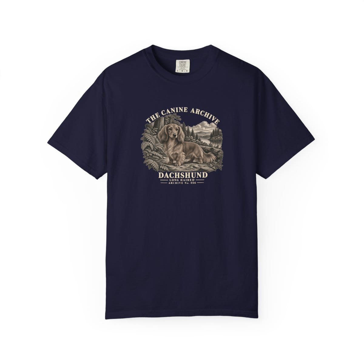 Dachshund Long Haired Front Study Tee in True Navy
