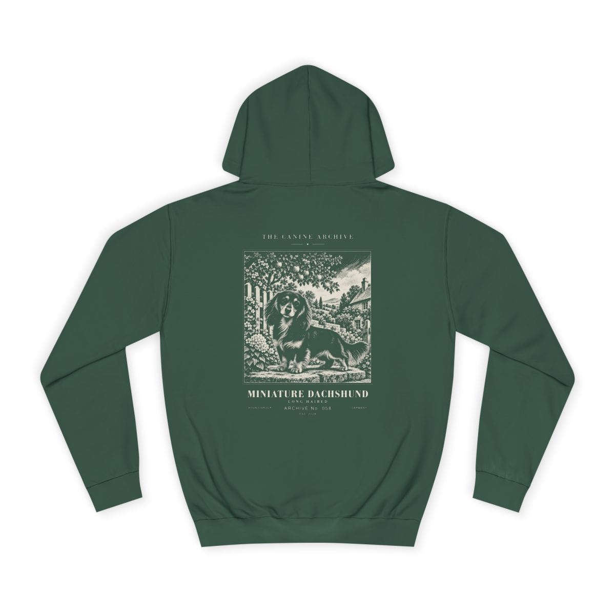Miniature Dachshund Long Haired Hoodie in Bottle Green