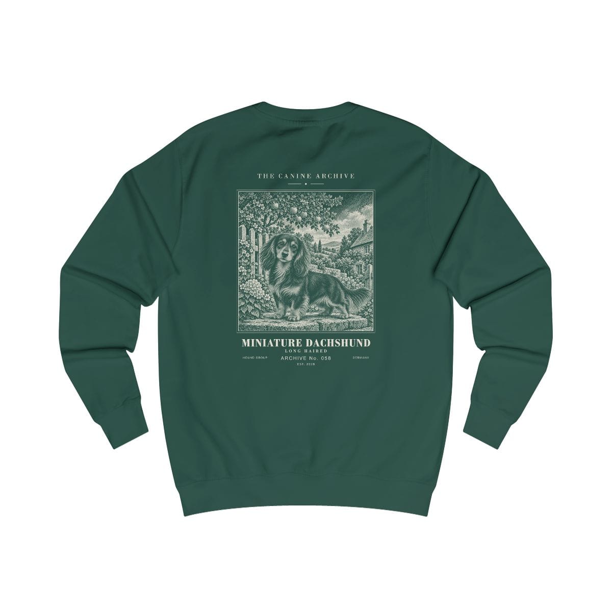 Miniature Dachshund Long Haired Sweatshirt in Bottle Green