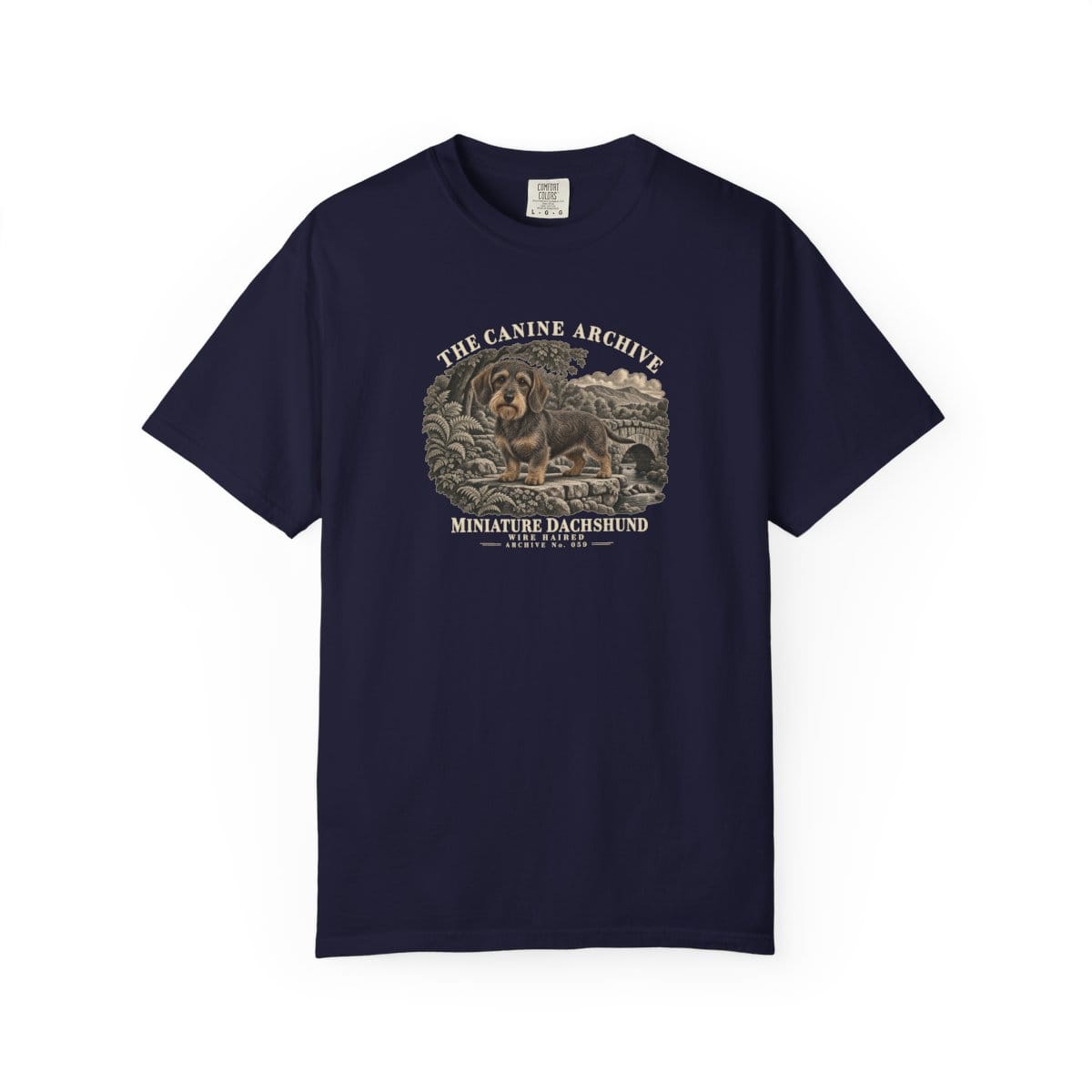 Miniature Dachshund Wire Haired Front Study Tee in True Navy