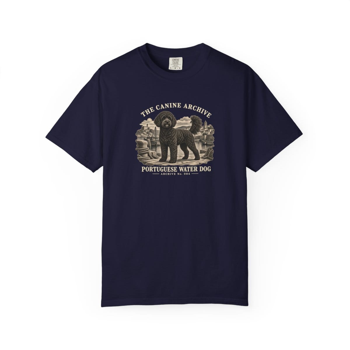 Portuguese Water Dog Front Study Tee in True Navy
