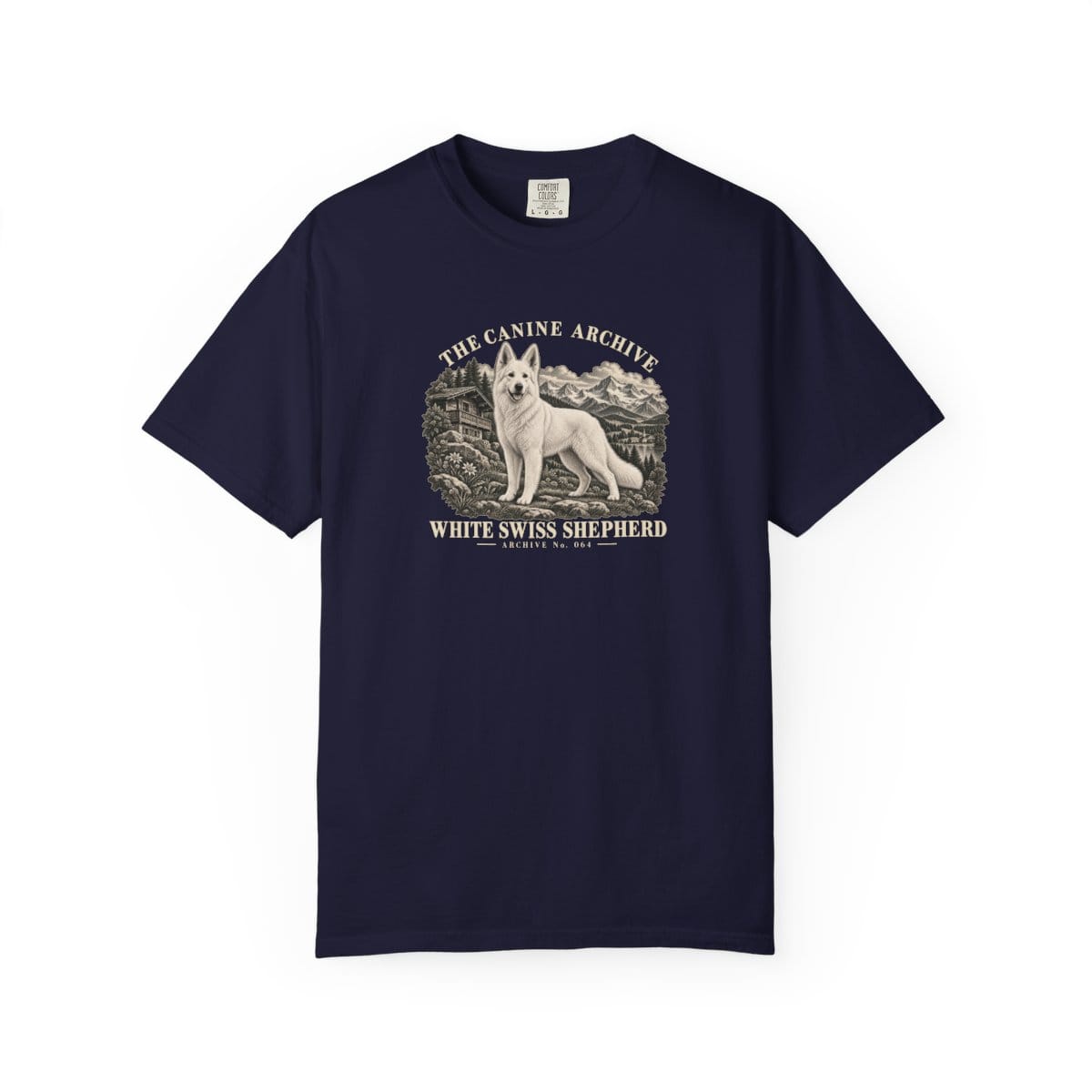 White Swiss Shepherd Front Study Tee in True Navy