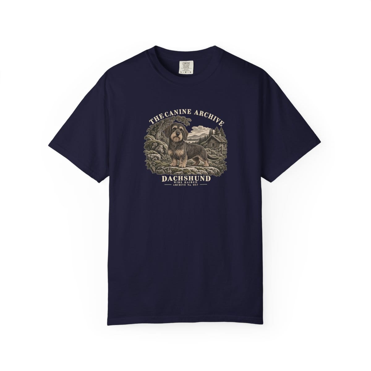 Dachshund Wire Haired Front Study Tee in True Navy