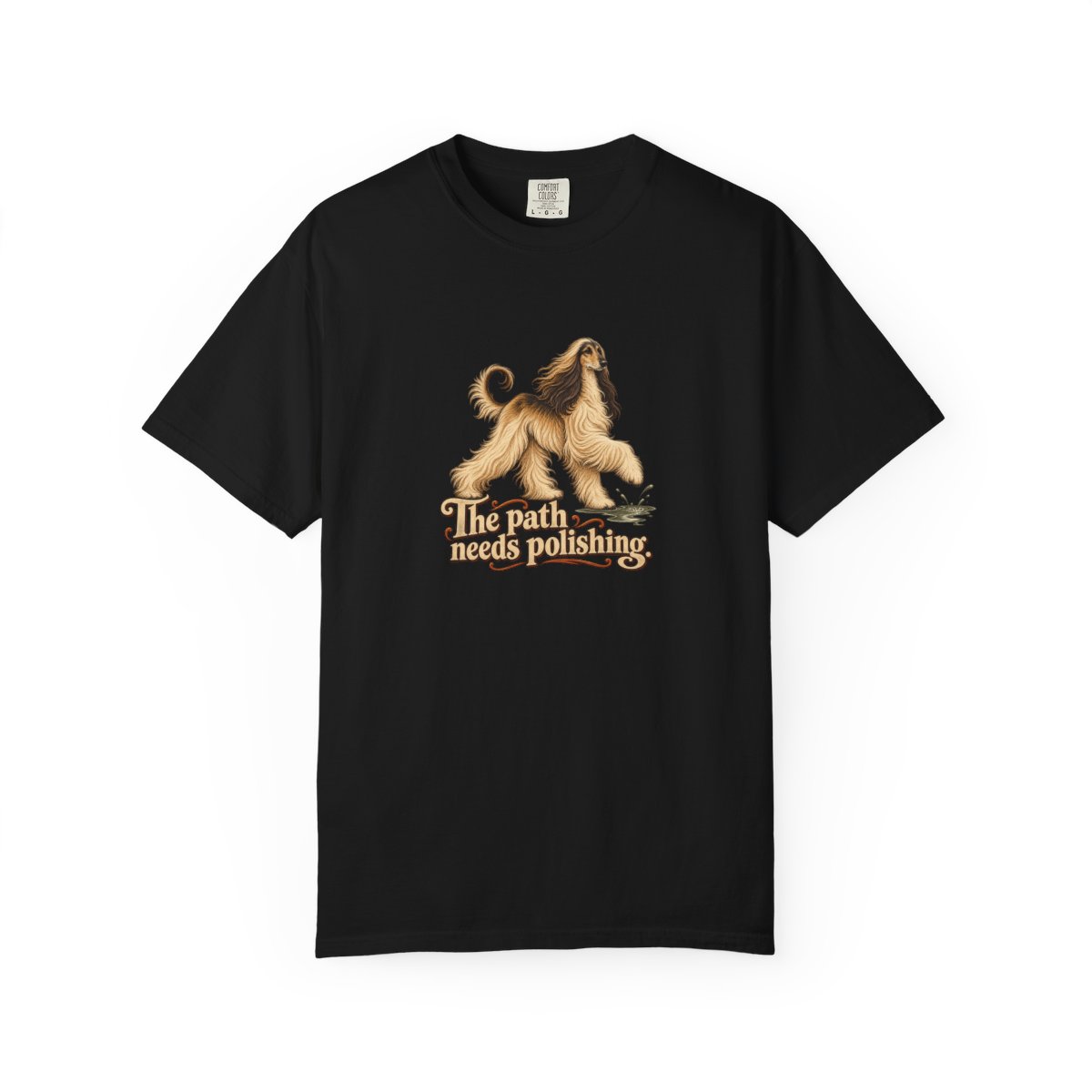 Afghan Hound humorous illustration tee in Black