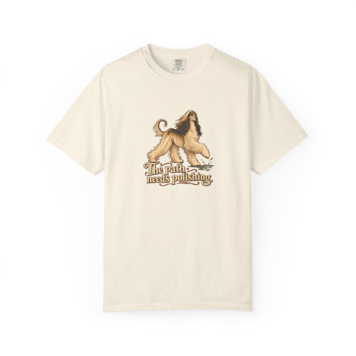Afghan Hound humorous illustration tee in Ivory