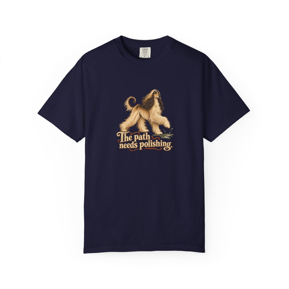 Afghan Hound humorous illustration tee in True Navy