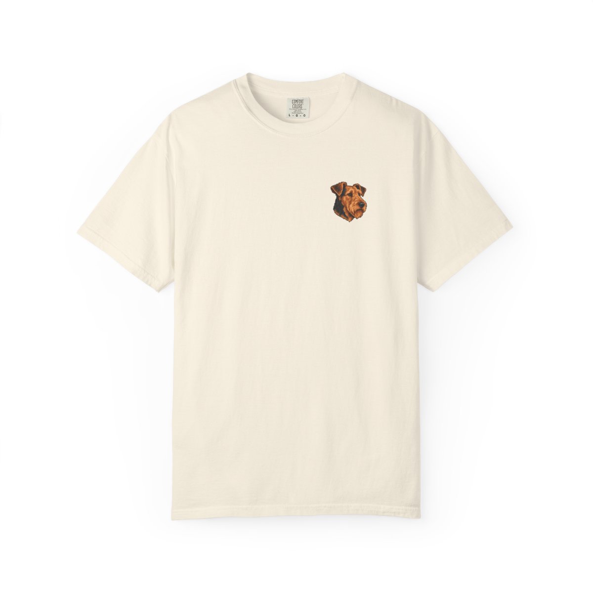 Airedale Terrier head-only left chest tee in Ivory