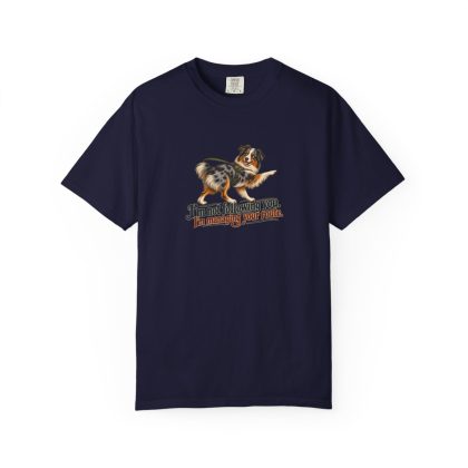 Australian Shepherd humorous illustration tee in True Navy