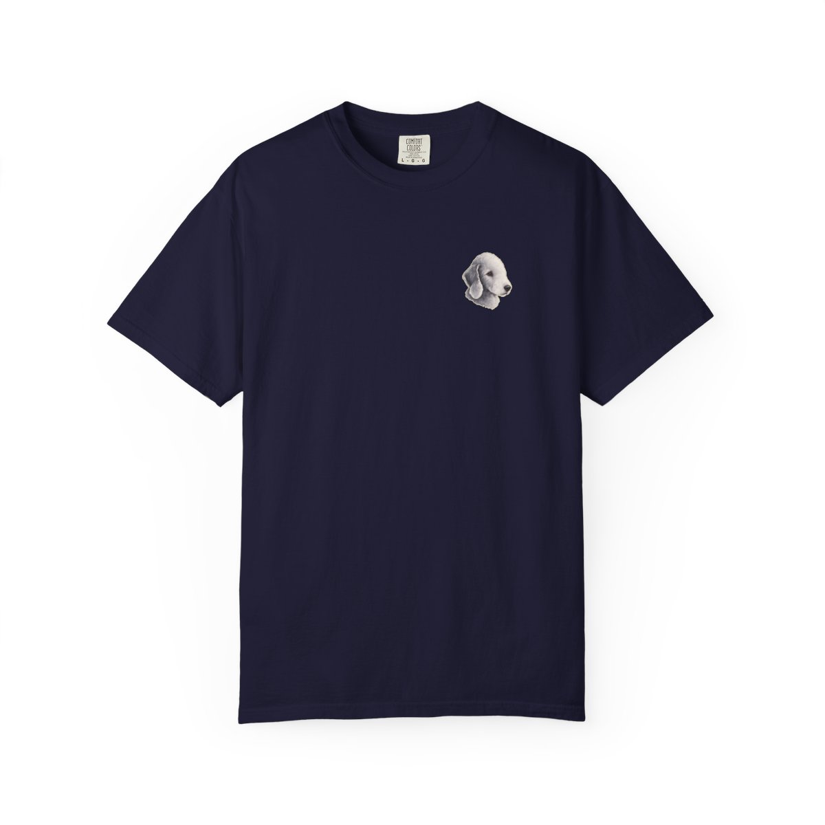 Bedlington Terrier head-only left chest tee in True Navy