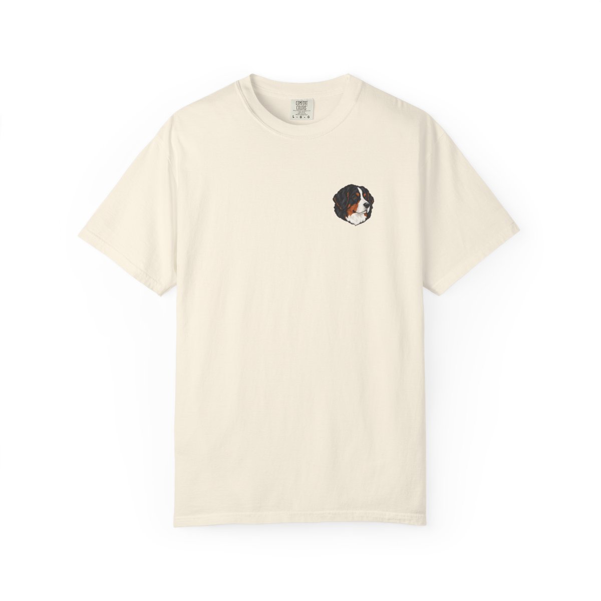 Bernese Mountain Dog head-only left chest tee in Ivory