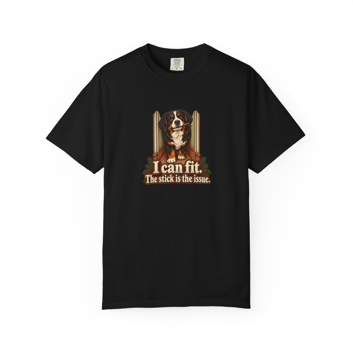 Bernese Mountain Dog humorous illustration tee in Black