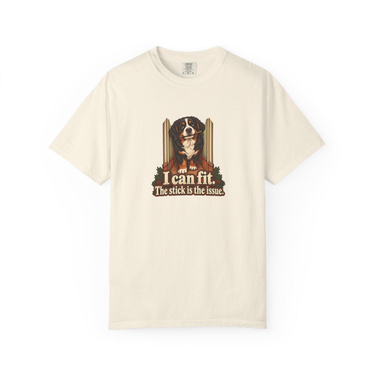 Bernese Mountain Dog humorous illustration tee in Ivory