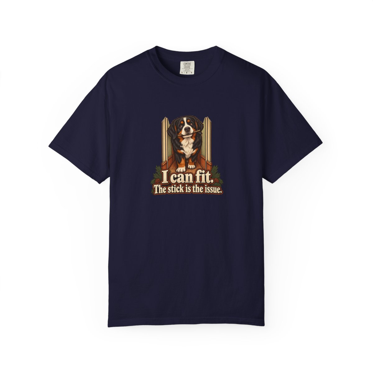 Bernese Mountain Dog humorous illustration tee in True Navy