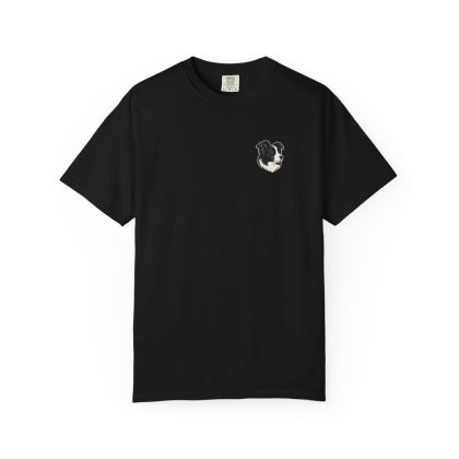Border Collie head-only left chest tee in Black