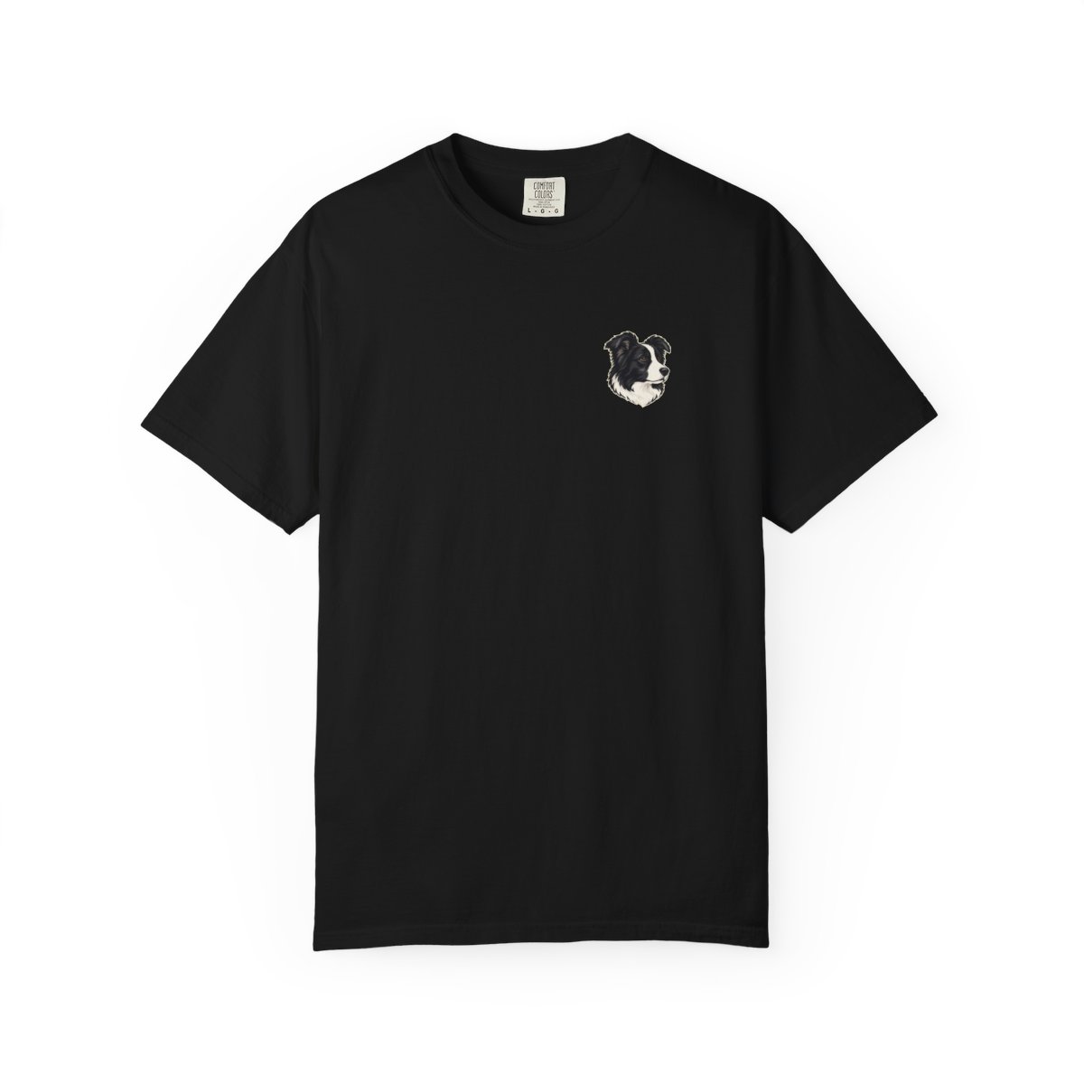 Border Collie head-only left chest tee in Black