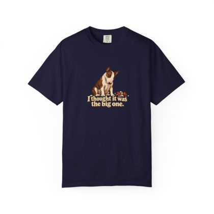 Bull Terrier humorous illustration tee in True Navy