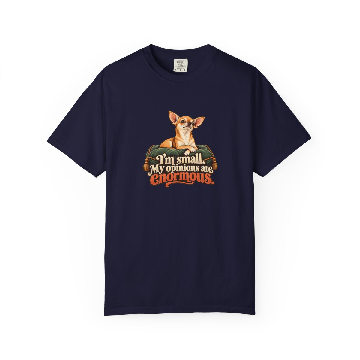 Chihuahua Smooth Coat humorous illustration tee in True Navy