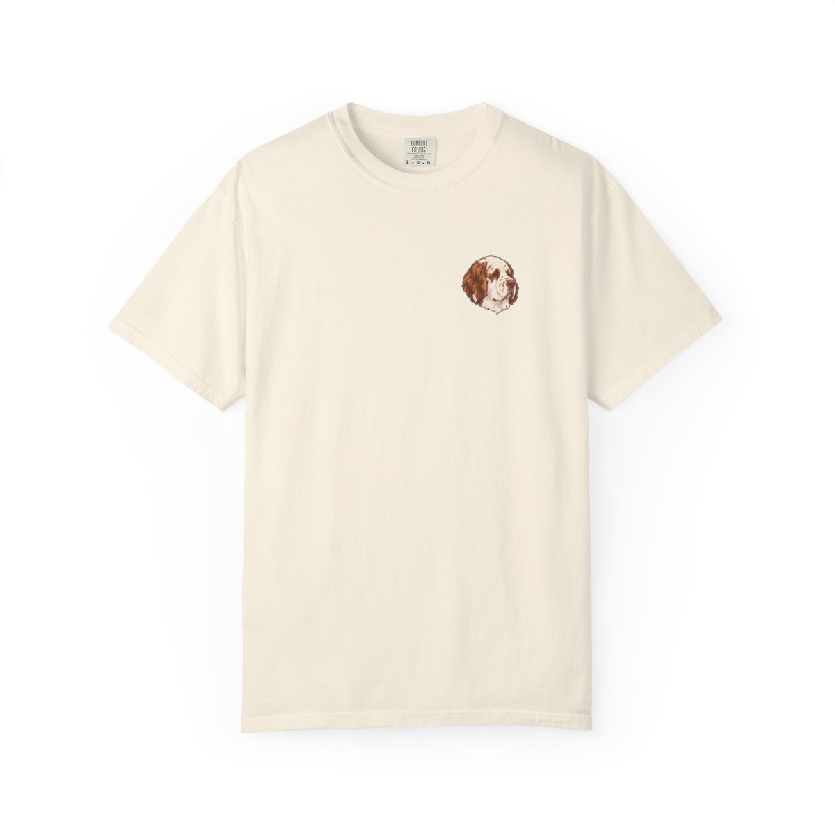 Clumber Spaniel head-only left chest tee in Ivory