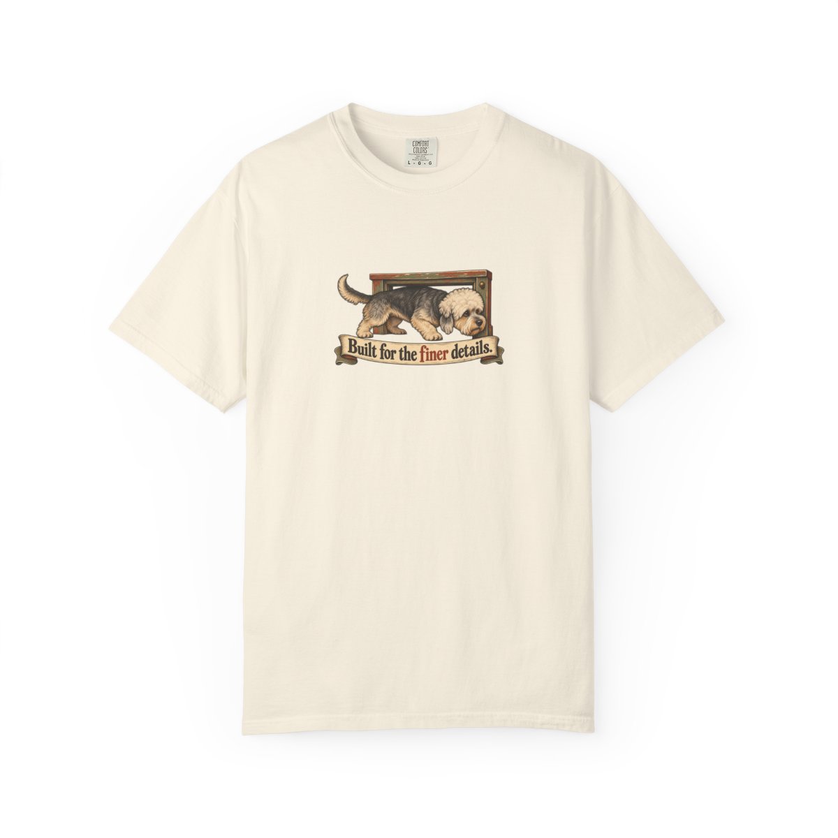 Dandie Dinmont Terrier humorous illustration tee in Ivory