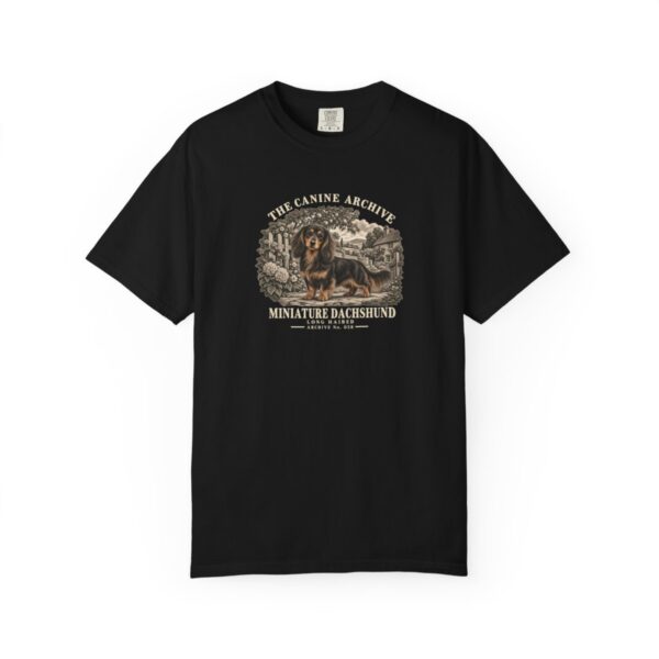 Miniature Dachshund Long Haired Front Study Tee in Black