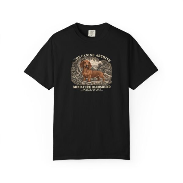 Miniature Dachshund Smooth Haired Front Study Tee in Black