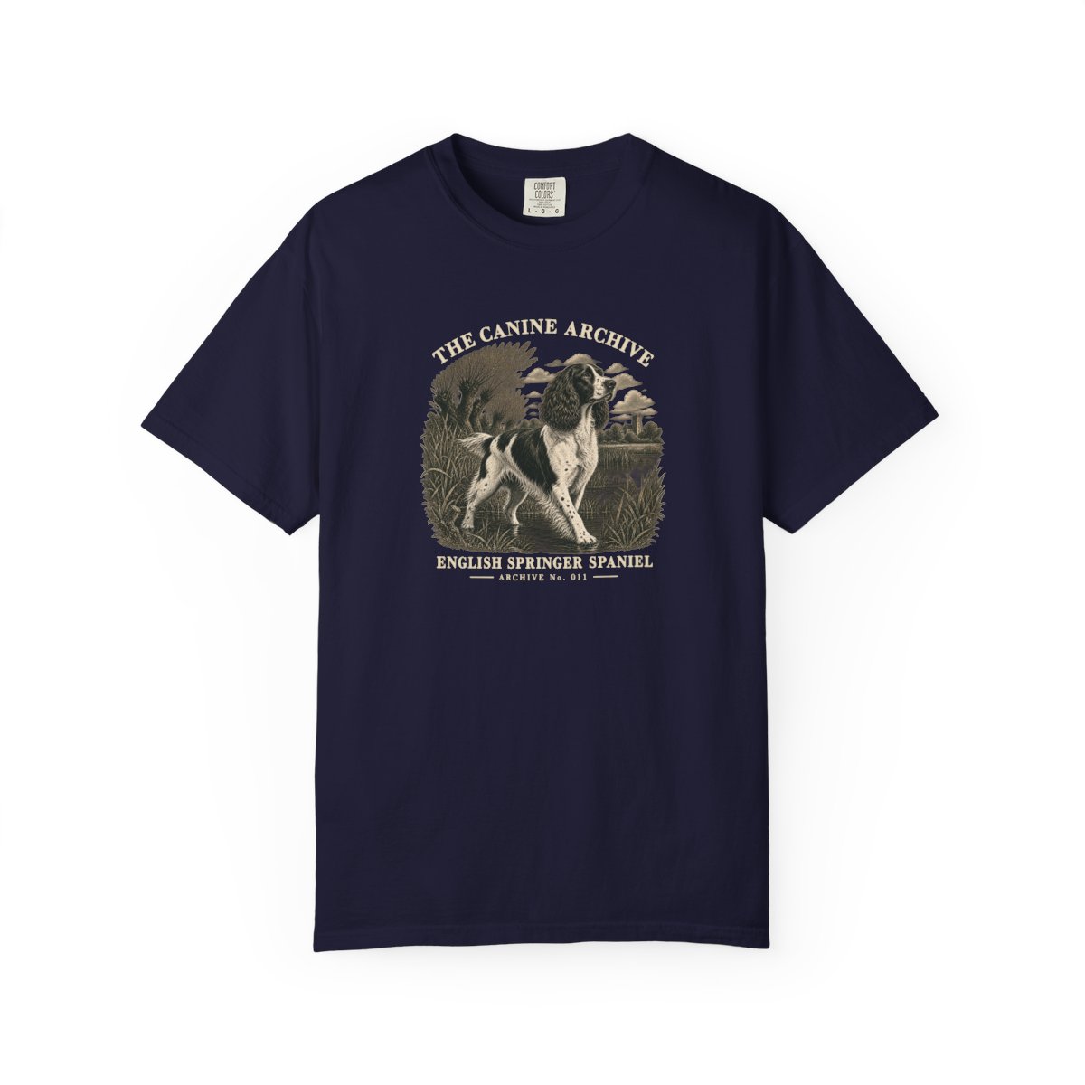 English Springer Spaniel Front Study Tee in True Navy
