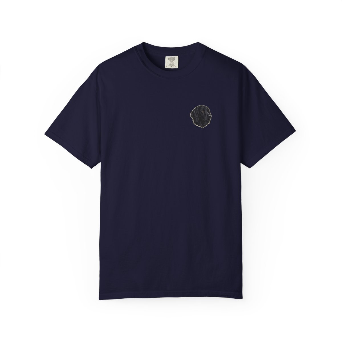 Flat-Coated Retriever head-only left chest tee in True Navy