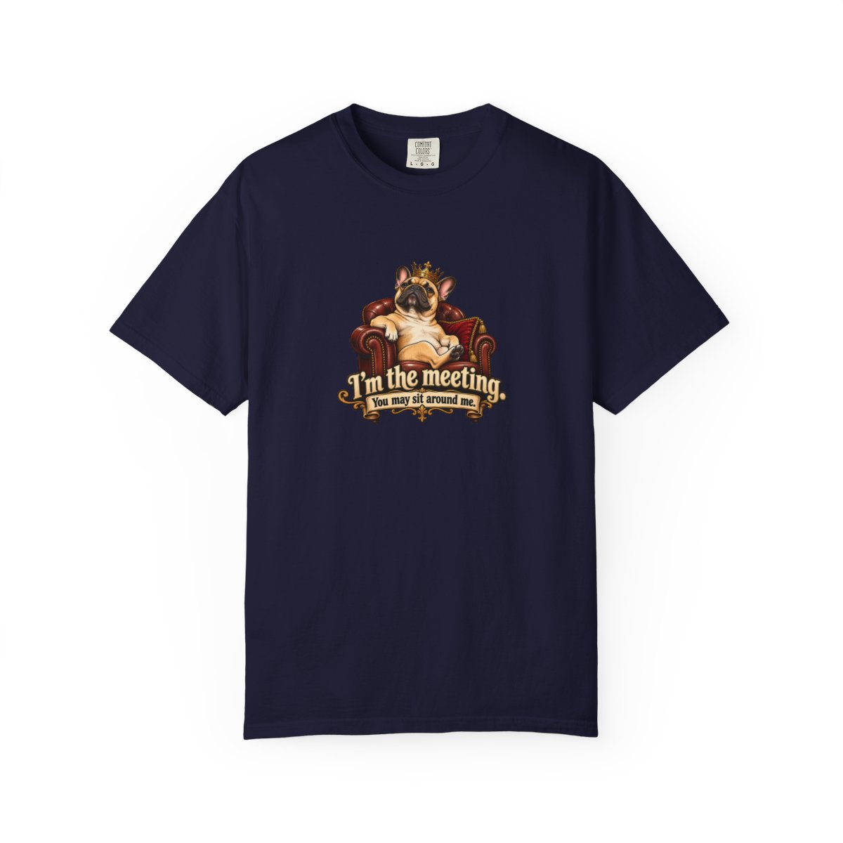French Bulldog humorous illustration tee in True Navy