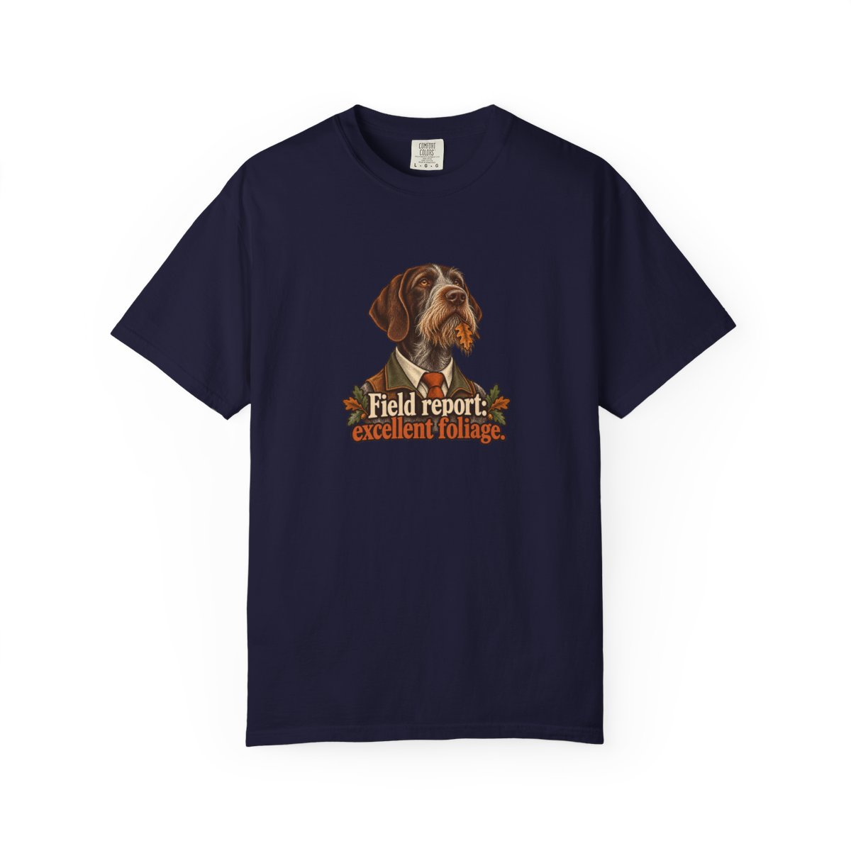 German Wirehaired Pointer humorous illustration tee in True Navy