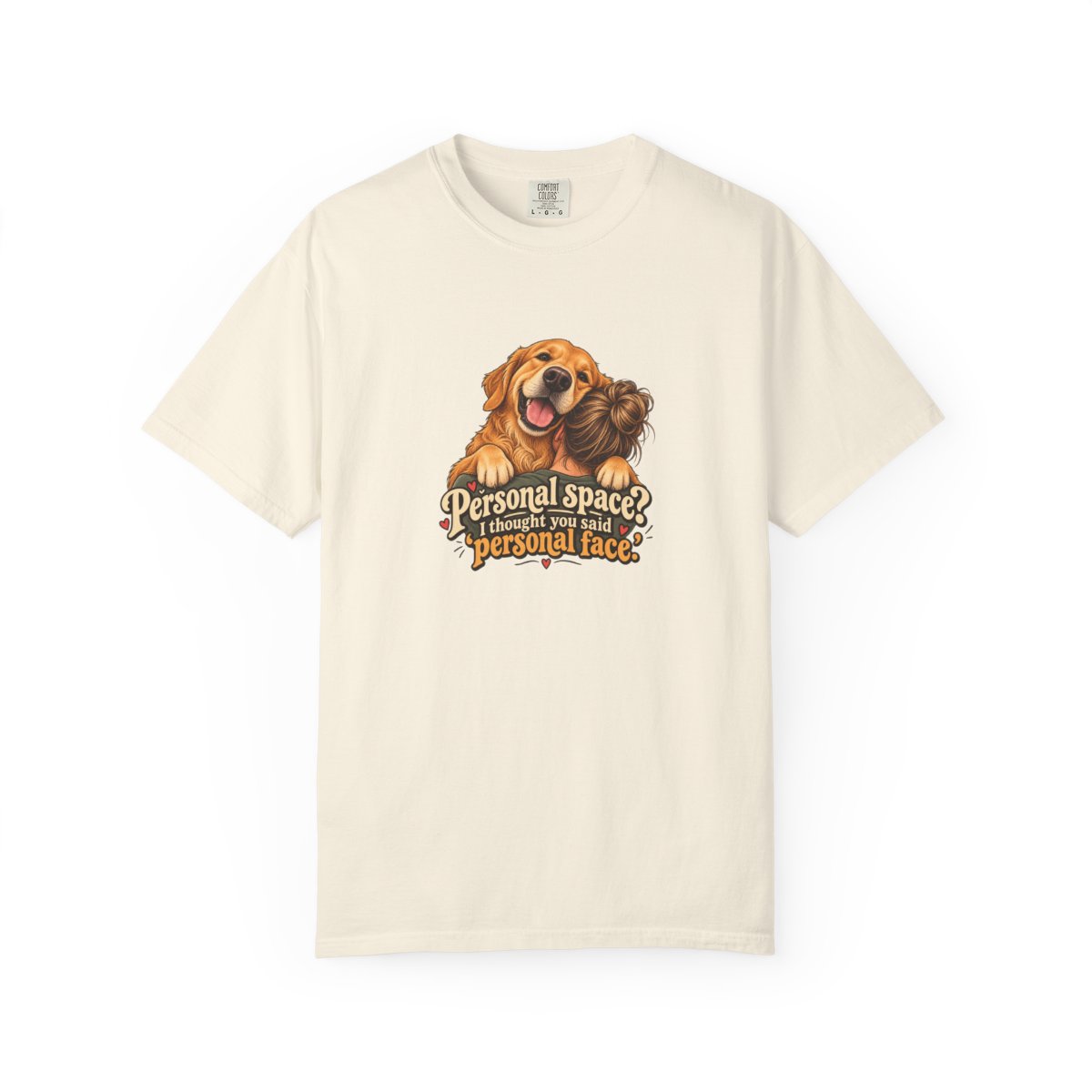 Golden Retriever humorous illustration tee in Ivory