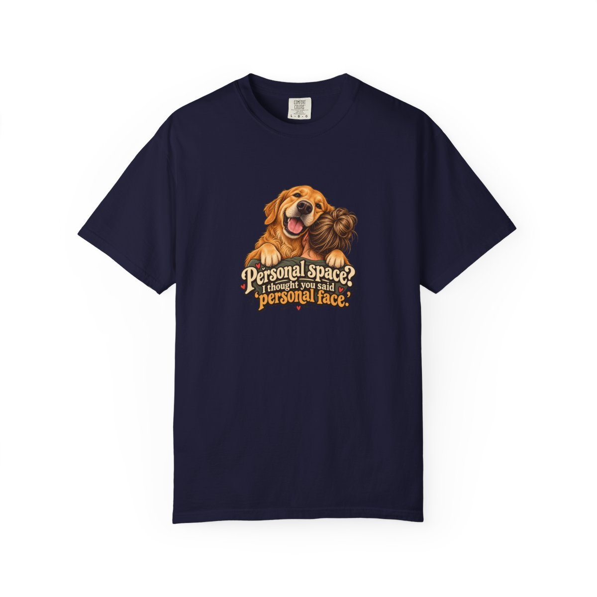 Golden Retriever humorous illustration tee in True Navy