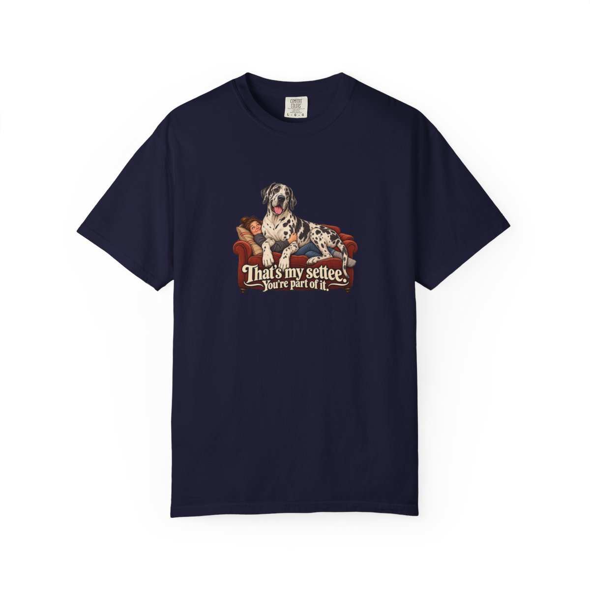 Great Dane humorous illustration tee in True Navy