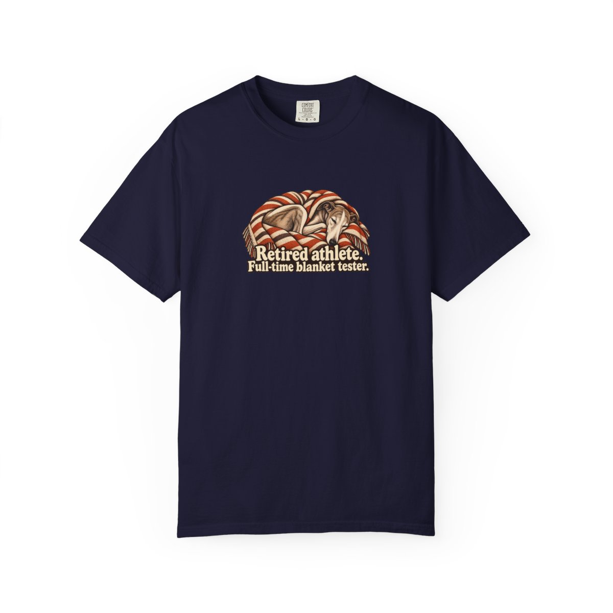 Greyhound humorous illustration tee in True Navy