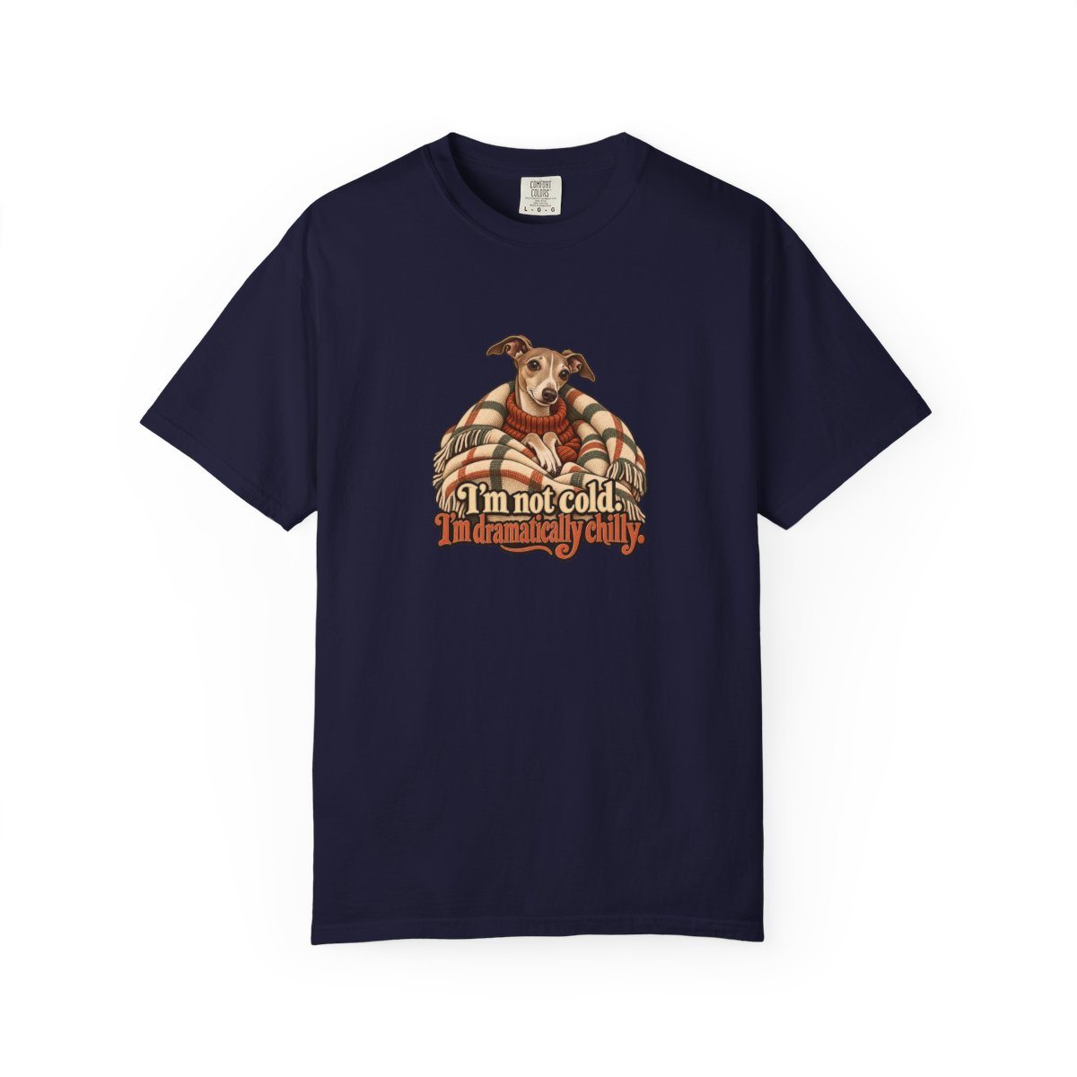 Italian Greyhound humorous illustration tee in True Navy
