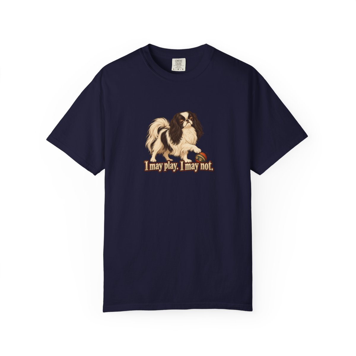 Japanese Chin humorous illustration tee in True Navy