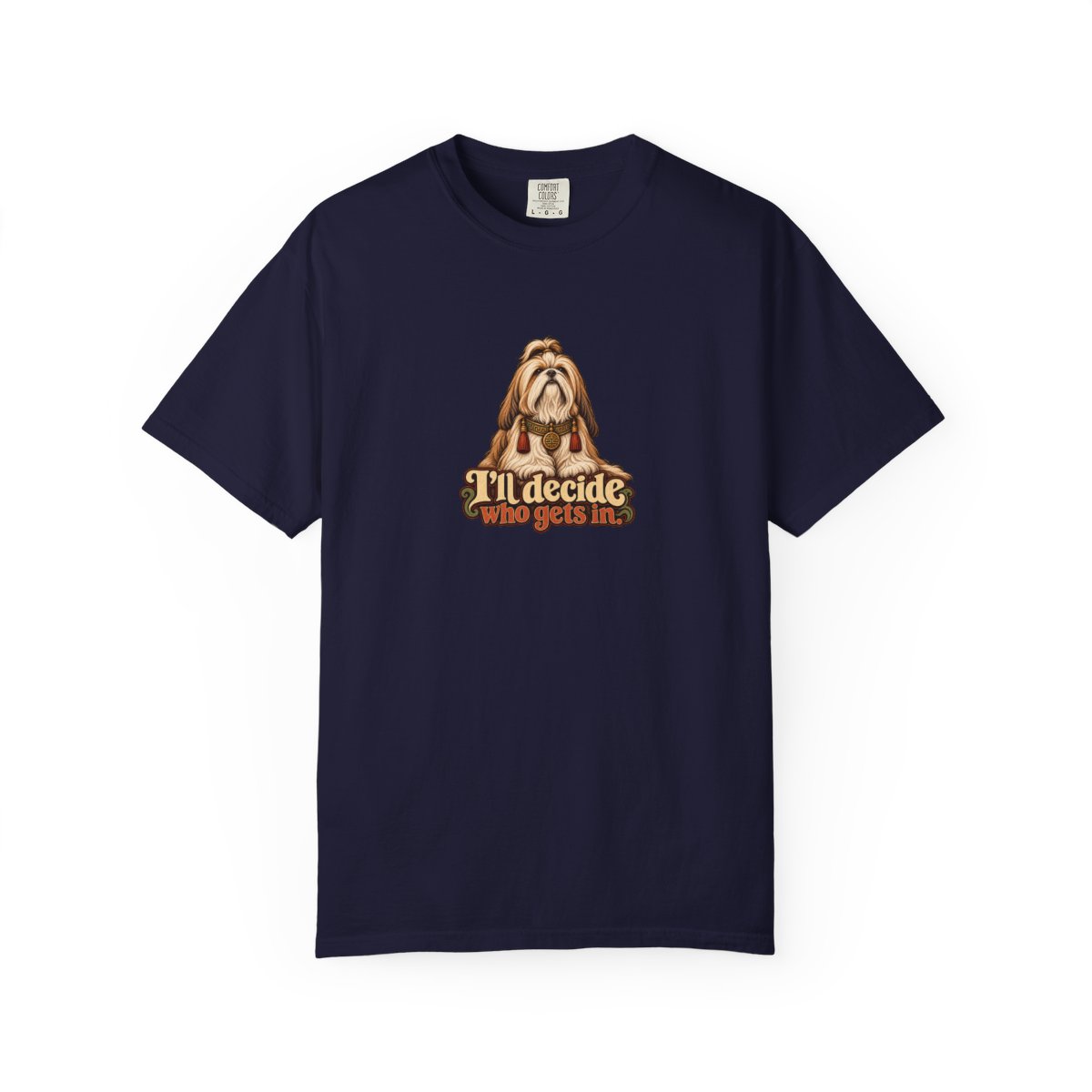 Lhasa Apso humorous illustration tee in True Navy