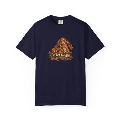 Dachshund Long Haired humorous illustration tee in True Navy