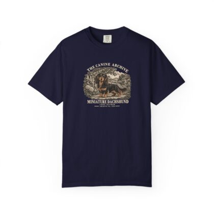 Miniature Dachshund Long Haired Front Study Tee in True Navy