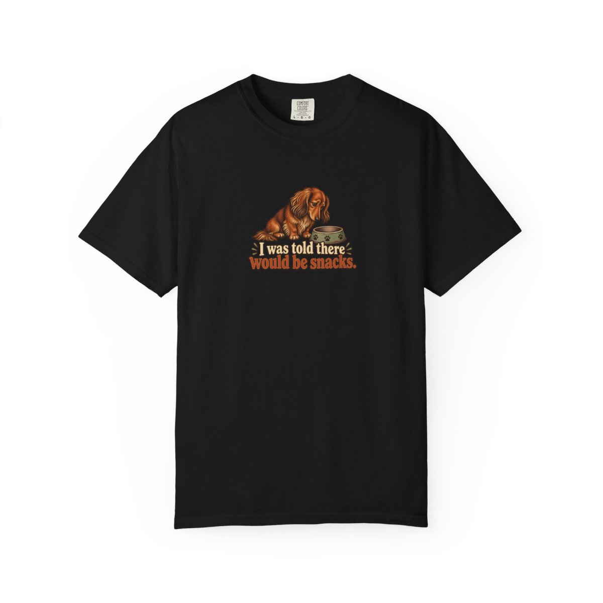 Miniature Dachshund Long Haired humorous illustration tee in Black