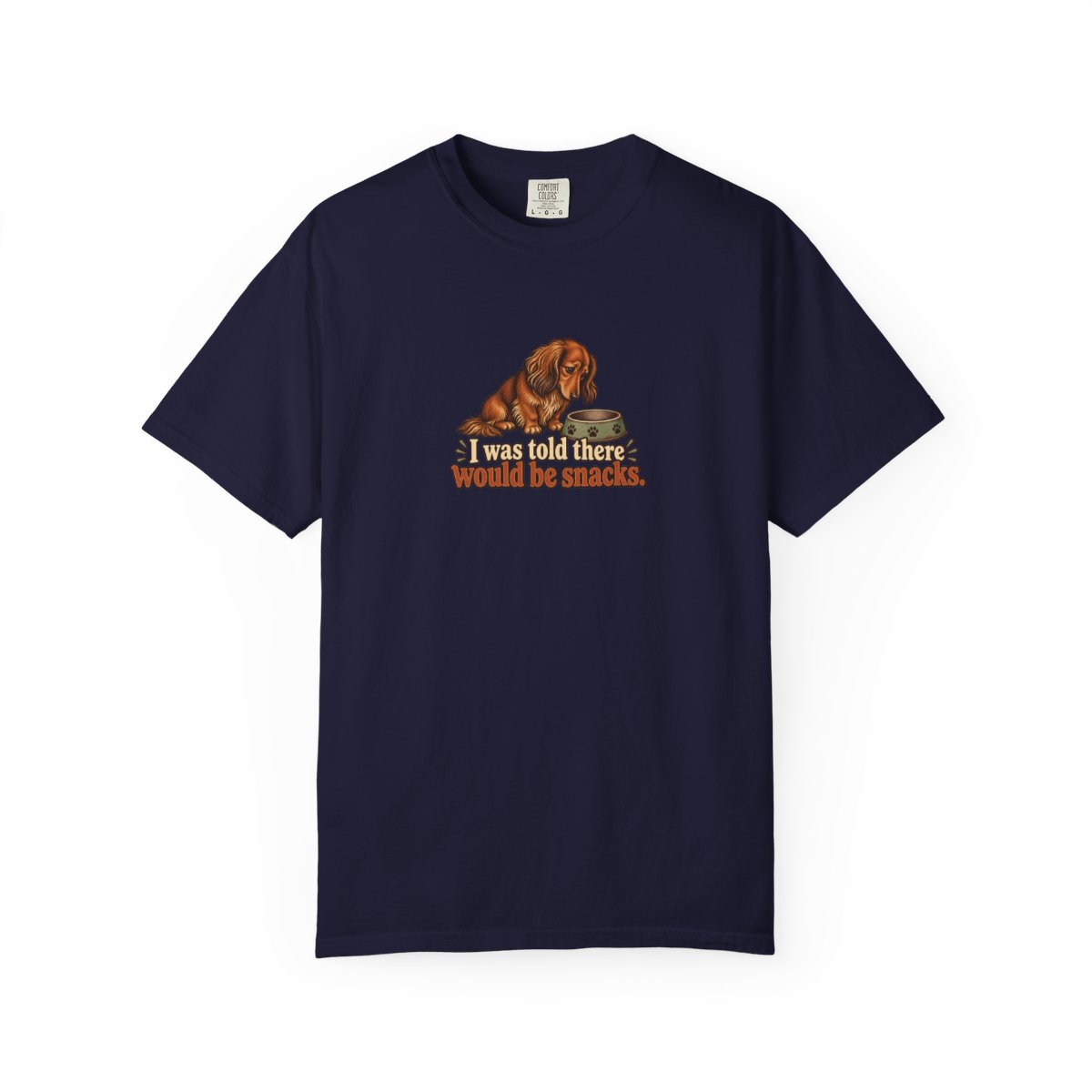 Miniature Dachshund Long Haired humorous illustration tee in True Navy