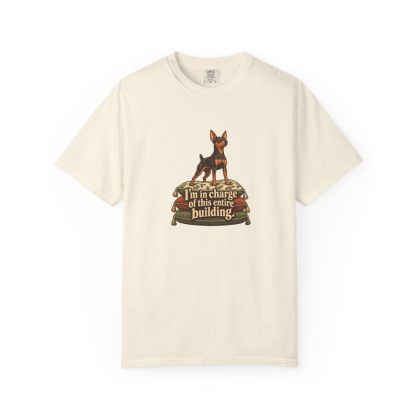 Miniature Pinscher humorous illustration tee in Ivory