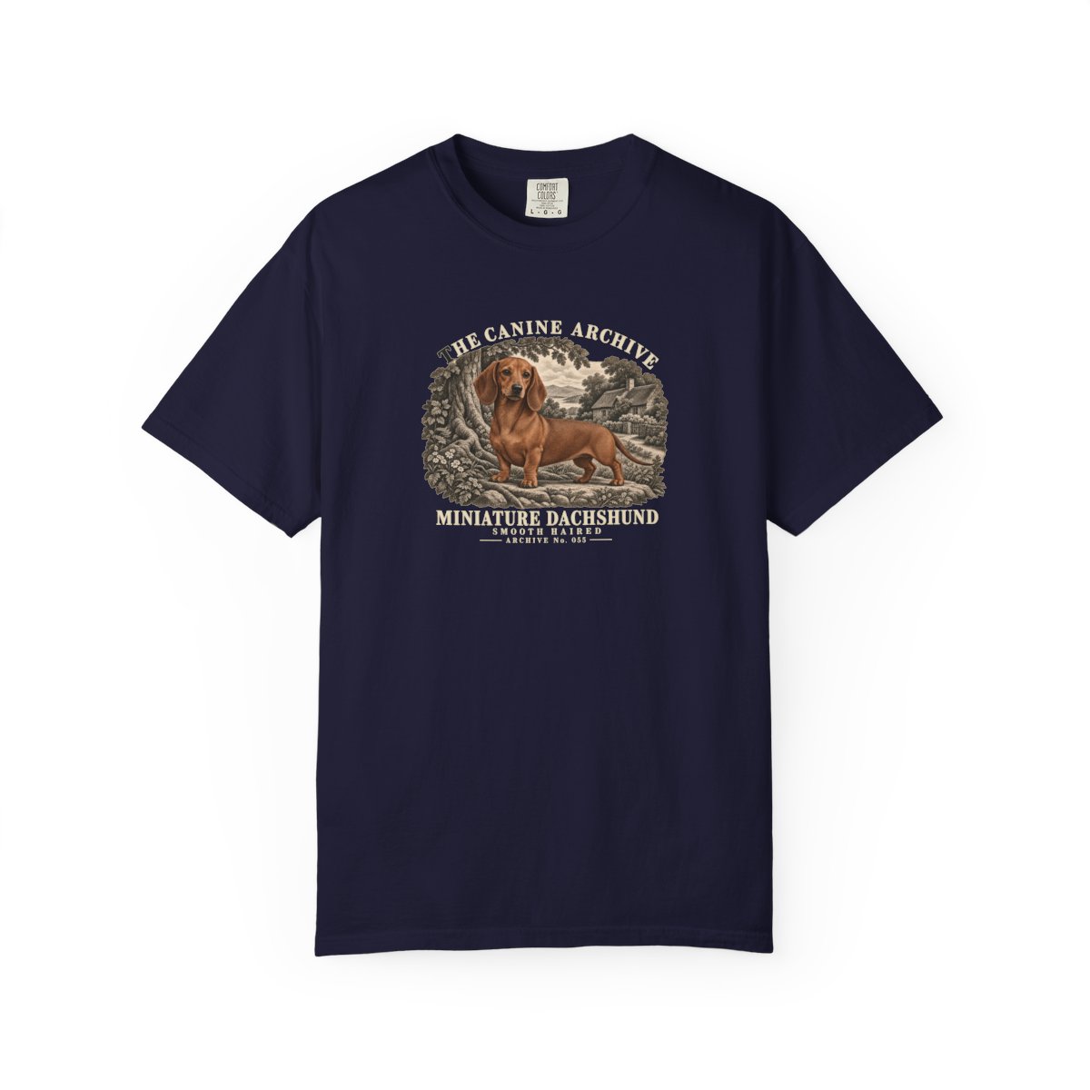 Miniature Dachshund Smooth Haired Front Study Tee in True Navy
