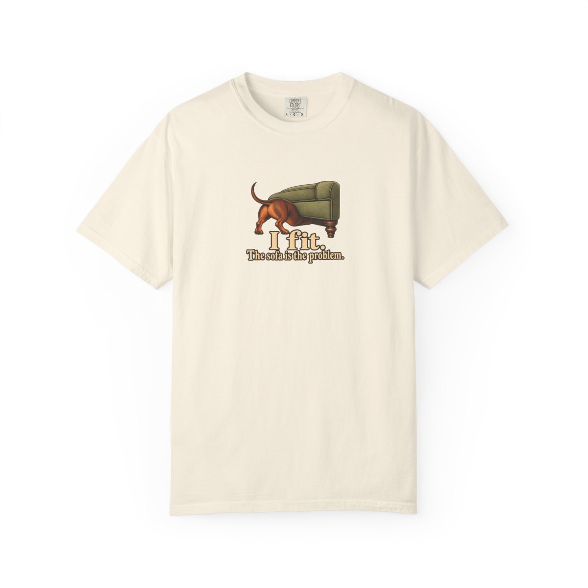Miniature Dachshund Smooth Haired humorous illustration tee in Ivory
