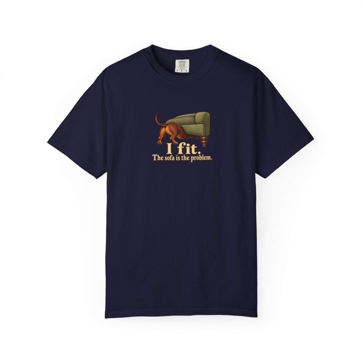 Miniature Dachshund Smooth Haired humorous illustration tee in True Navy