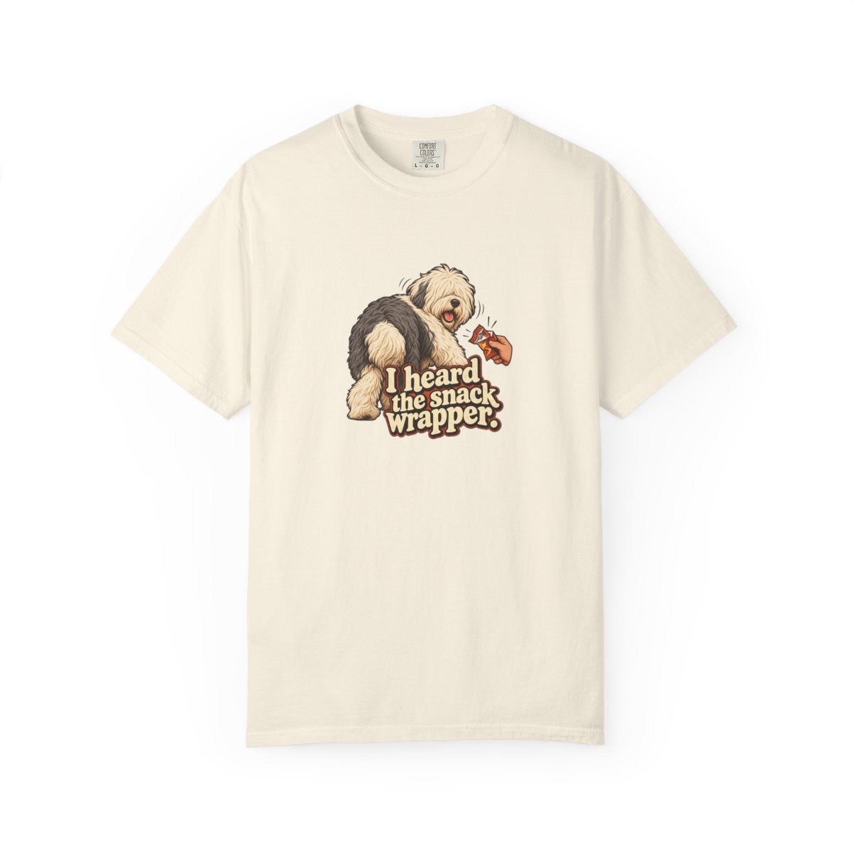 Old English Sheepdog humorous illustration tee in Ivory