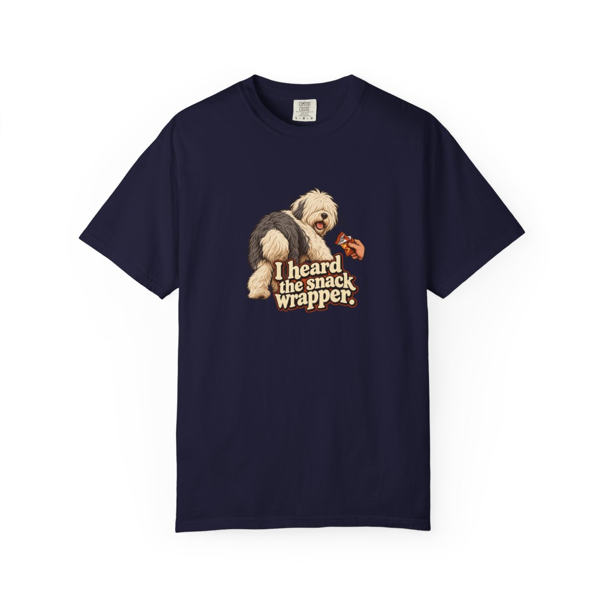 Old English Sheepdog humorous illustration tee in True Navy