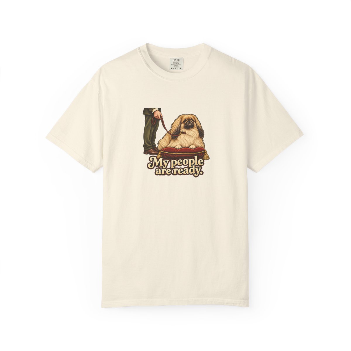 Pekingese humorous illustration tee in Ivory