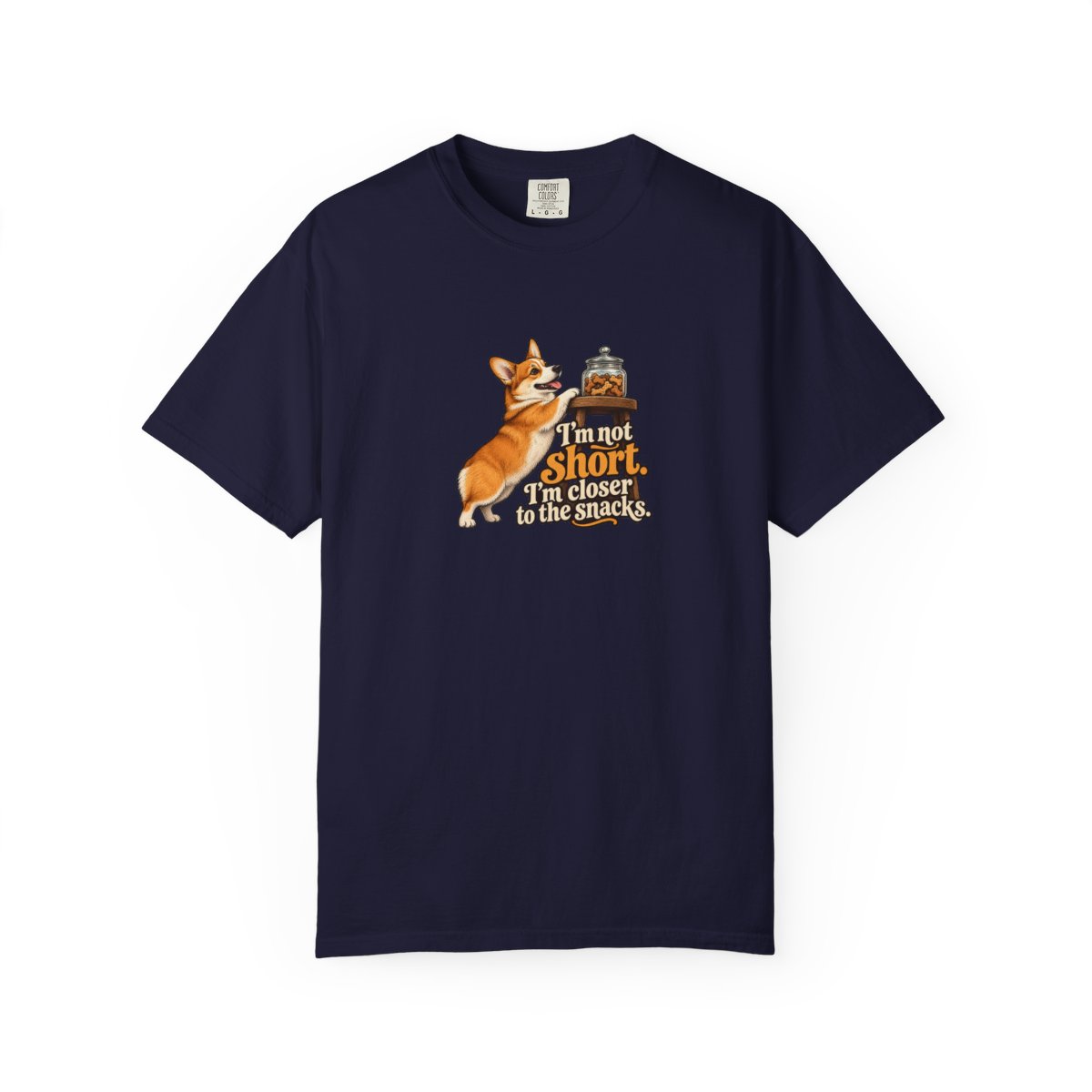 Pembroke Welsh Corgi humorous illustration tee in True Navy